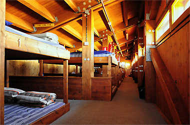The interior of the Quintino Sella Refuge
